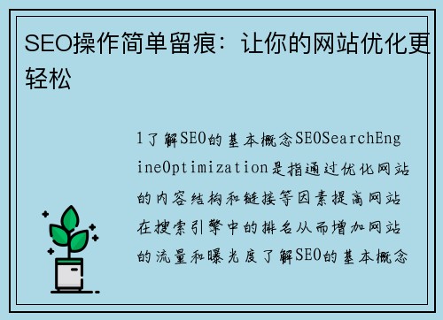 SEO操作简单留痕：让你的网站优化更轻松