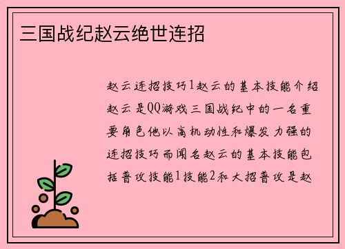 三国战纪赵云绝世连招